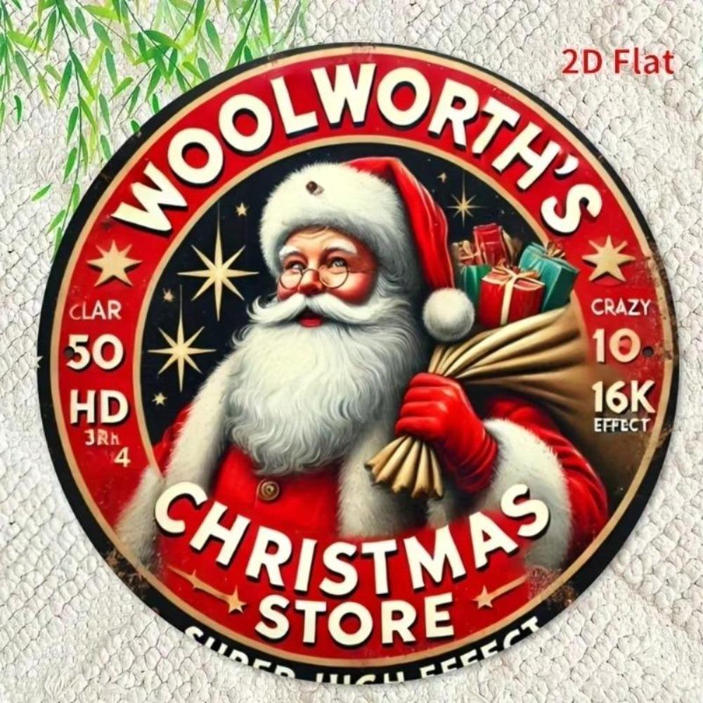 Vintage Woolworths Christmas Store Metal Tin Sign Retro Santa Iron Wall Decor Holiday Xmas Party