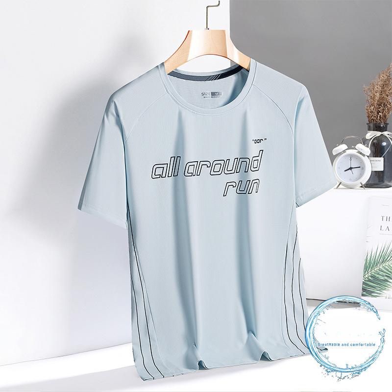 

Новая летняя футболка с короткими рукавами из ледяного шелка, мужская быстросохнущая футболка с короткими рукавами для фитнеса и спорта на открытом воздухе