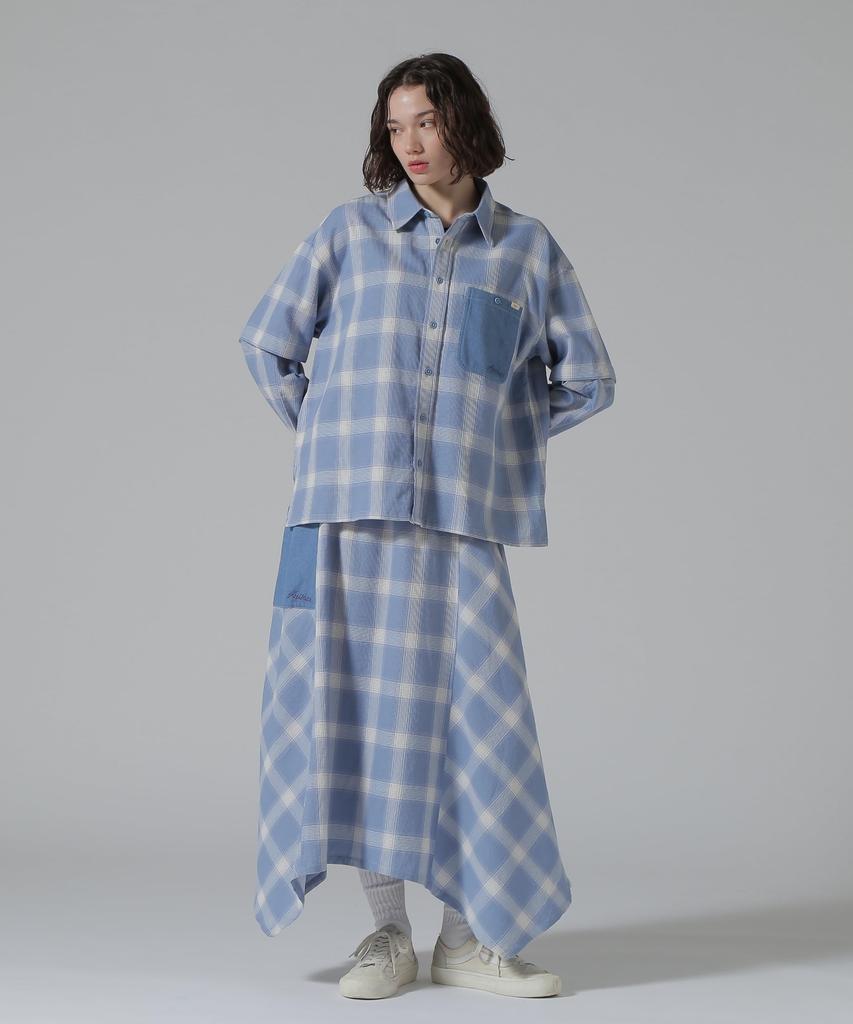 AVIREX WAFFLE OMBRE CHECK DETACHABLE SHIRTS Women's F 113 Light Blue 783-5120601