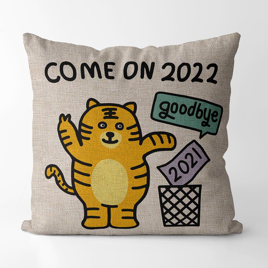 Tiger Zodiac Circus Animal Tiger Year Square Cotton Linen Cushion Decoration Pillow Case Printed Sofa Cushion Case 45Cm*45Cm