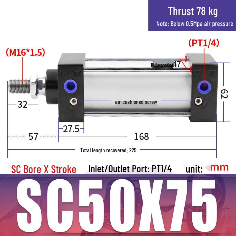 SC63 High Thrust Small Pneumatic Cylinder, Model SC40/50/80/100*125X150X200X500-S