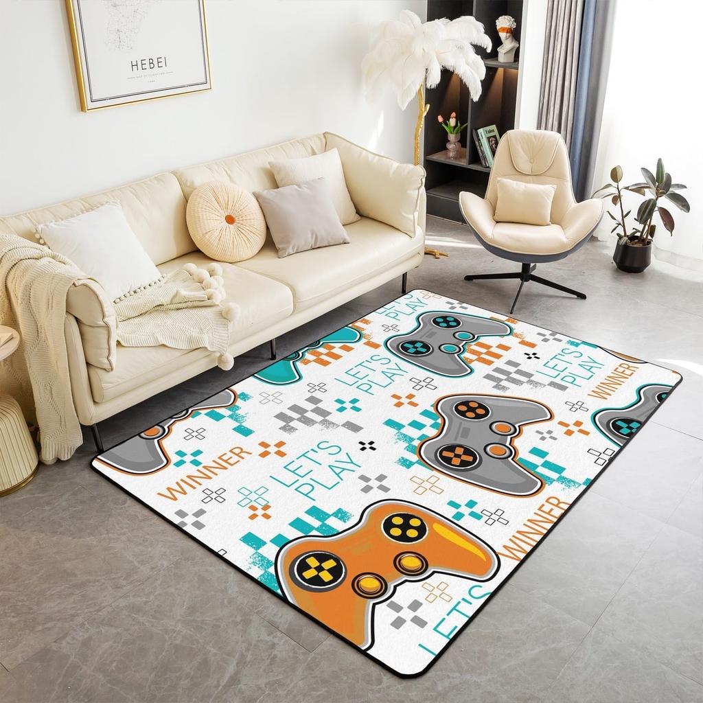 Skull Gamer Carpet Sugar Skull Games Area Rug for Living Room Bedroom Non Slip Juvenile Hand Skeleton Gamepad Gaming Floor Mat