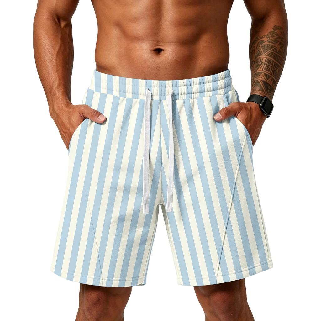 Herren Gestreifte Print Locker Trainings-Gym-Strandshorts mit Taschen und verstellbarem Kordelzugbund