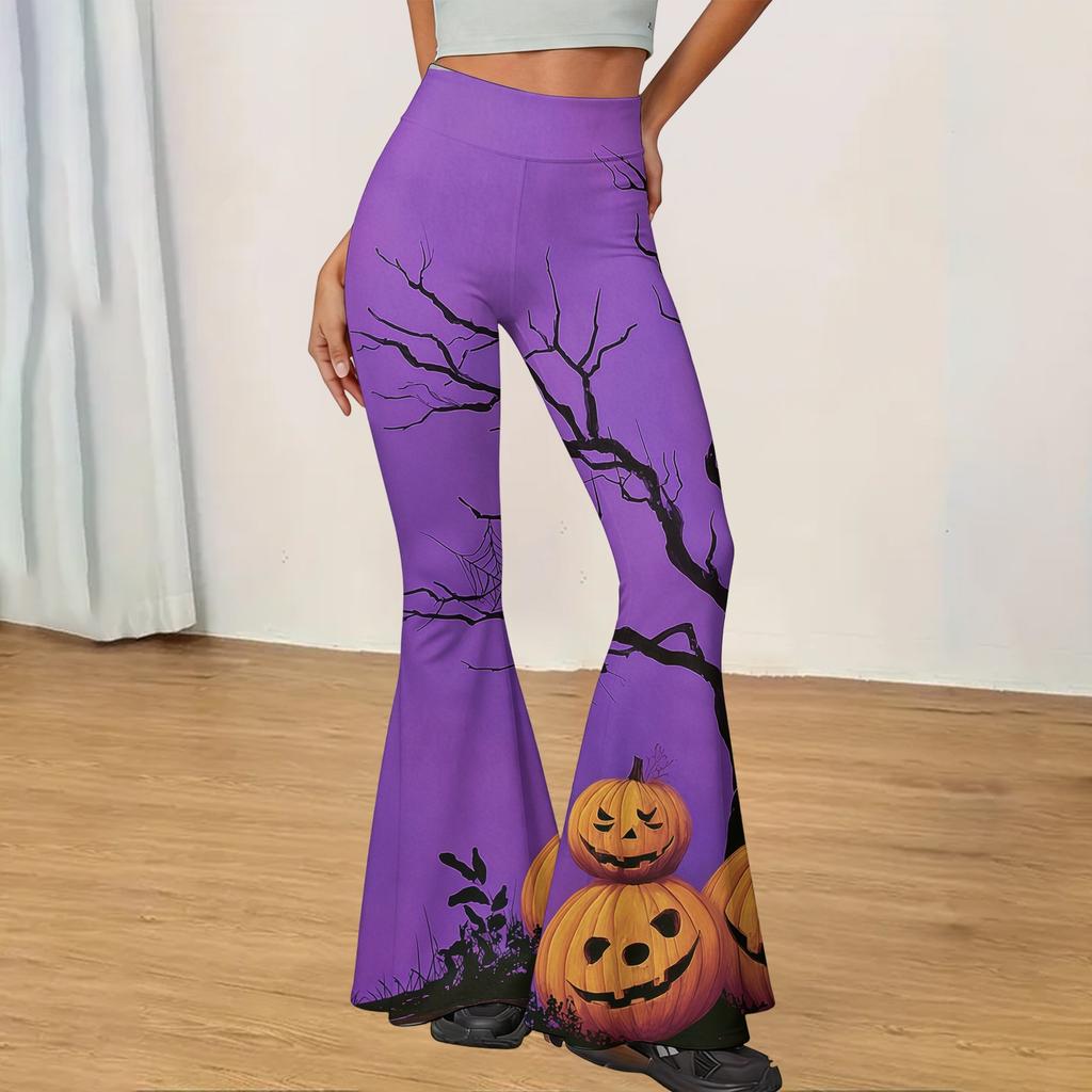 Women's Casual Halloween Print Flared Yoga Pants High Waist Stretch Comfortable Fit Soft Fabric Leggings