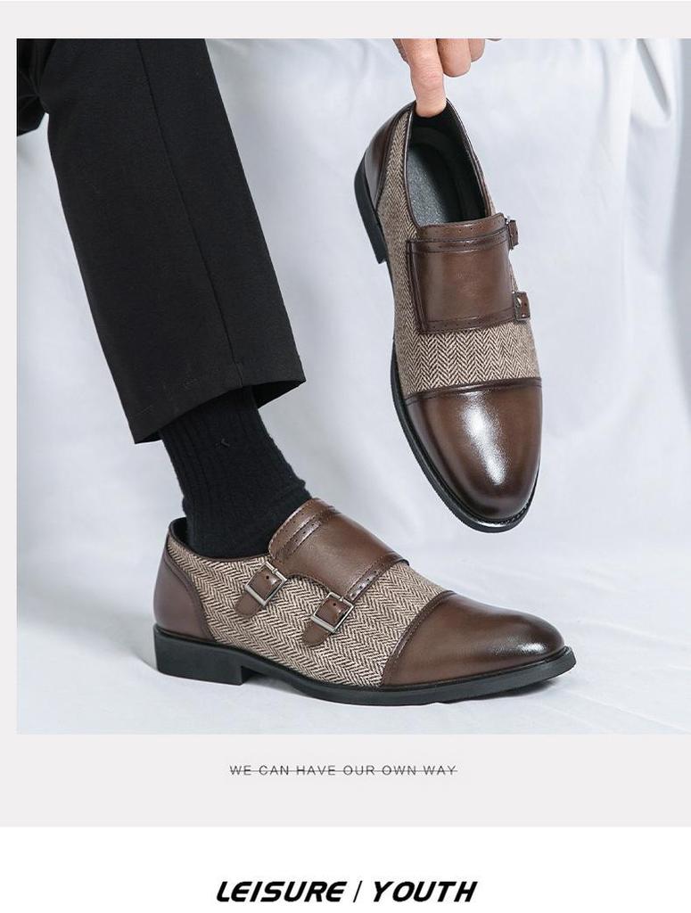 Men's Formal Leather Buckle Shoes - British Style, Pointed Toe, Large Sizes, Perfect for Office & Weddings