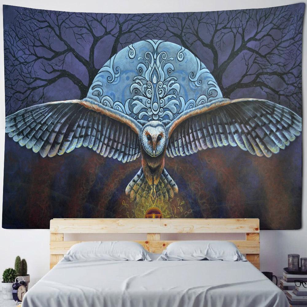 Owl tapestry printed wall hanging psychedelic bohemian hippie witchcraft home background fabric Kawaii art decoration
