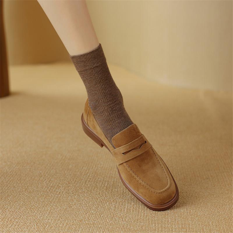 Fashion 2024 Spring Sheep Suede Women Shoes Round Toe Chunky Heel Women Pumps Shoes for Women Deep Mouth Loafers Low Heels Ladies Shoes