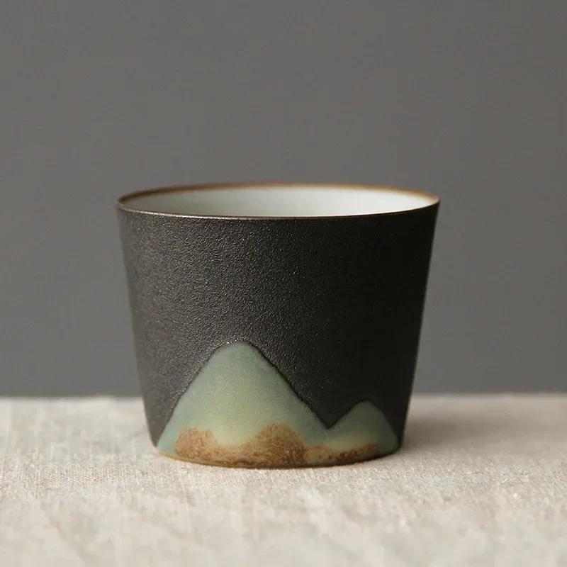 50ml/55ml Hand Drawn Mountain Shape Teacup Retro Ceramic Tea Cup Kung Fu Tea Set Coffee Cup Small Water Cup Porcelain Teaware