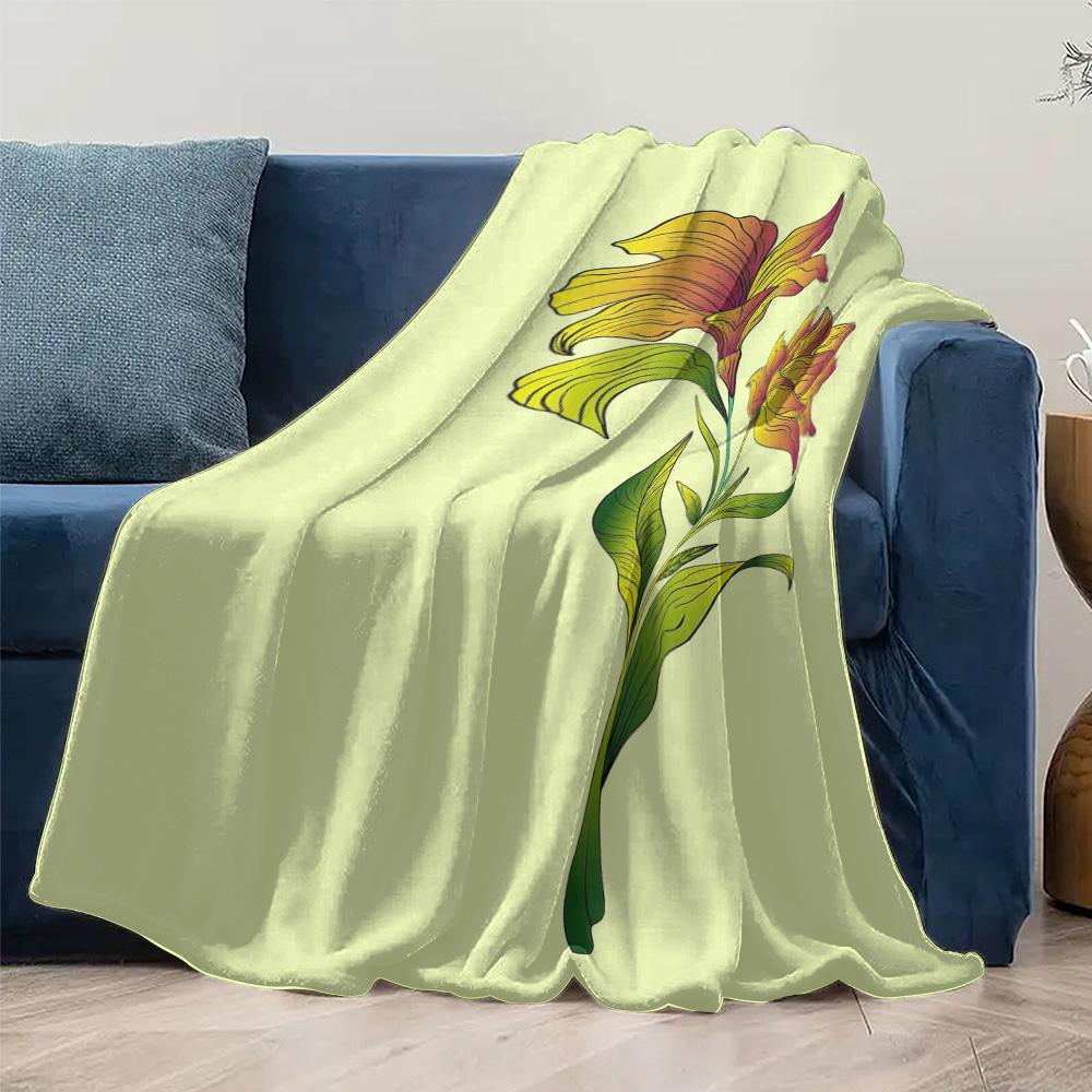 Soft Fleece Blanket with Elegant Floral Design Watercolor Flower Print Cozy Bed Blanket for Women Gift