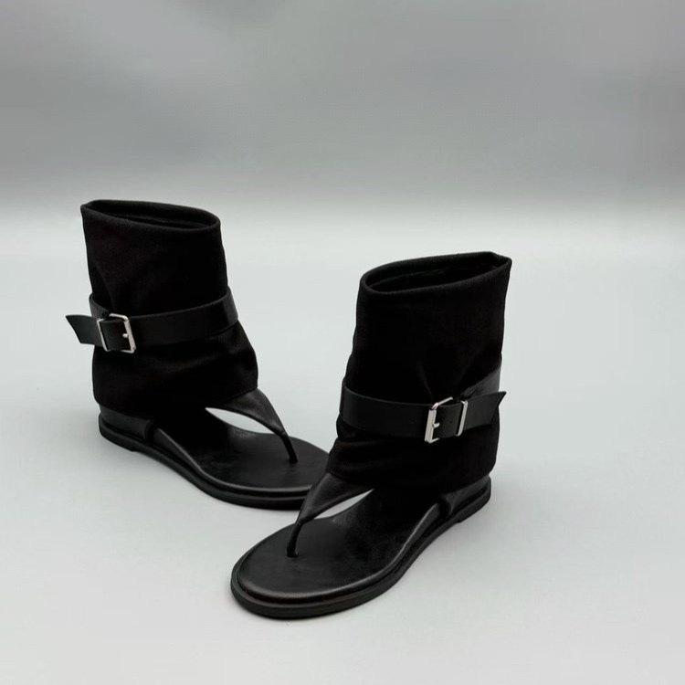 2025 Fashion Open-toed Herringbone Sandals Inner Height-increasing Short Boots Belt Buckle Spring and Summer New Trouser Boots Two Wear Cool Boots