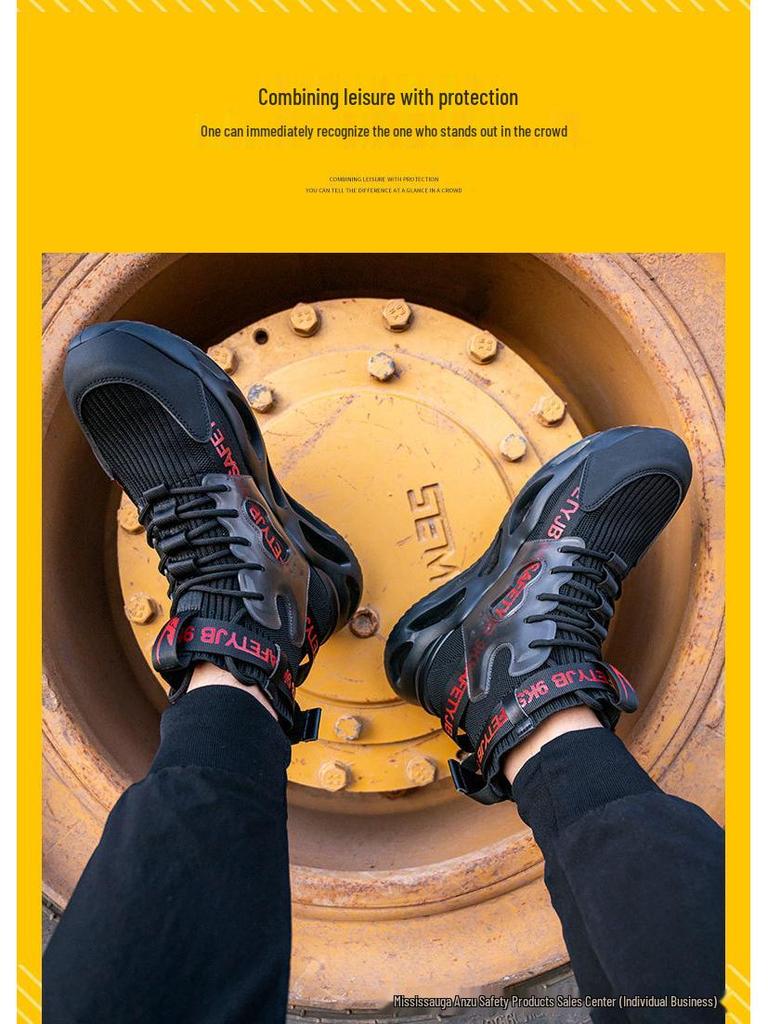 All-Season High-Top Safety Work Shoes: Anti-Smash, Anti-Puncture, Lightweight, Elastic Shock Absorption, Breathable Fly-Knit Design