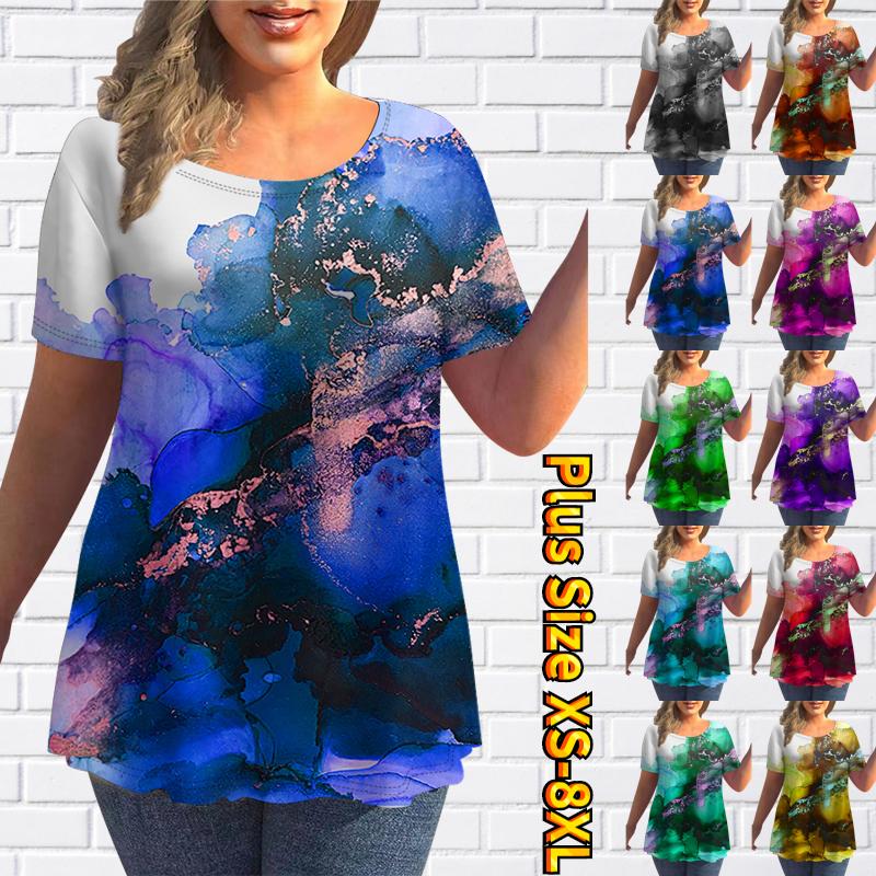 

Футболка с принтом нового дизайна Повседневный уличный комфорт с коротким рукавом с круглым вырезом Свободный топ Элегантный пуловер Летняя женская одежда