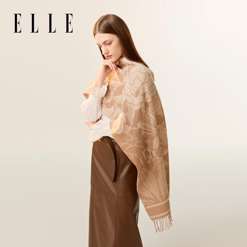 ELLE Women's 100% Merino Wool Jacquard Scarf & Shawl Gift Set