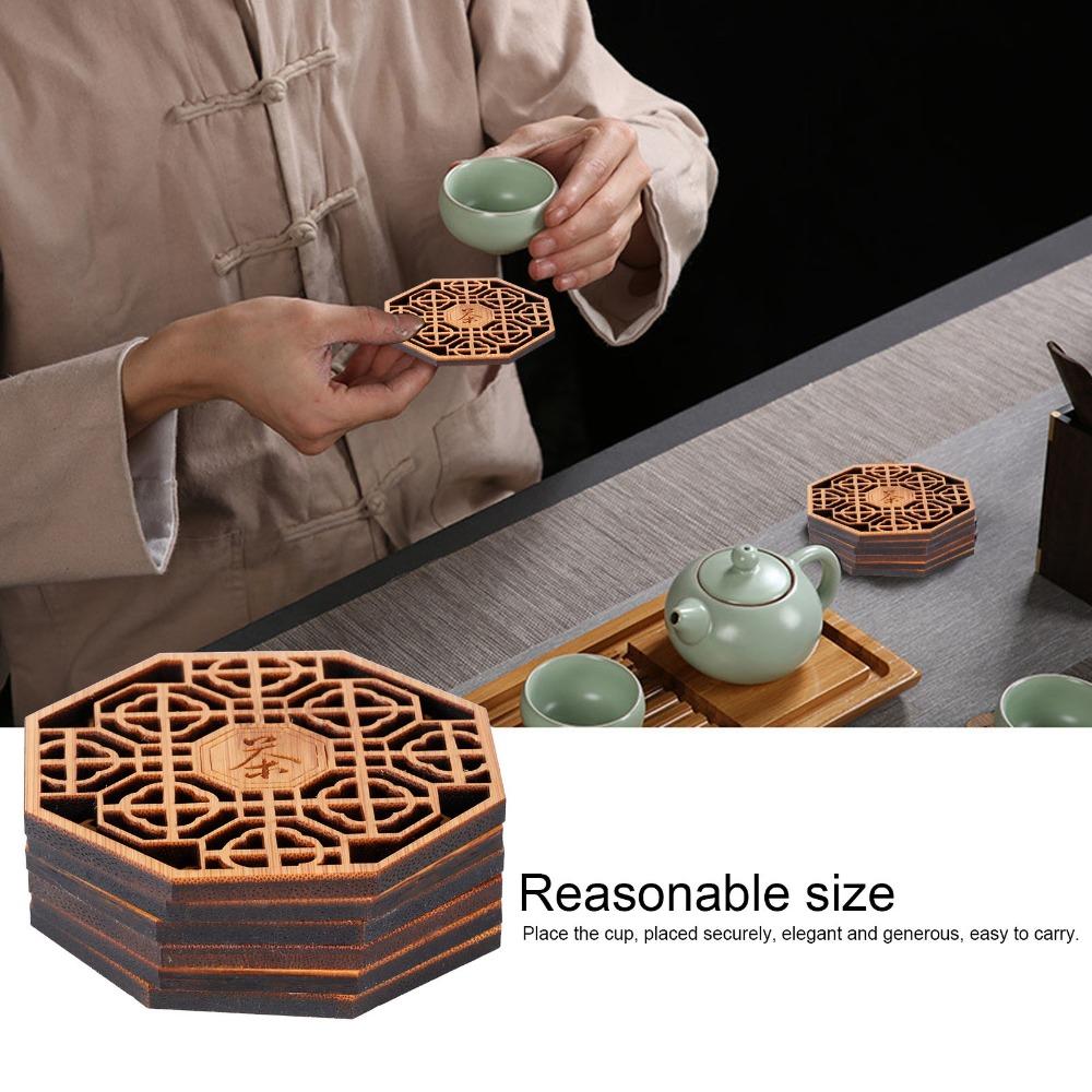 6PCS Set Tea Coaster Bamboo Material Bamboo Coaster Durable Anti Scald Teacup Mat Heat Insulation Wood Coasters Restaurant Use
