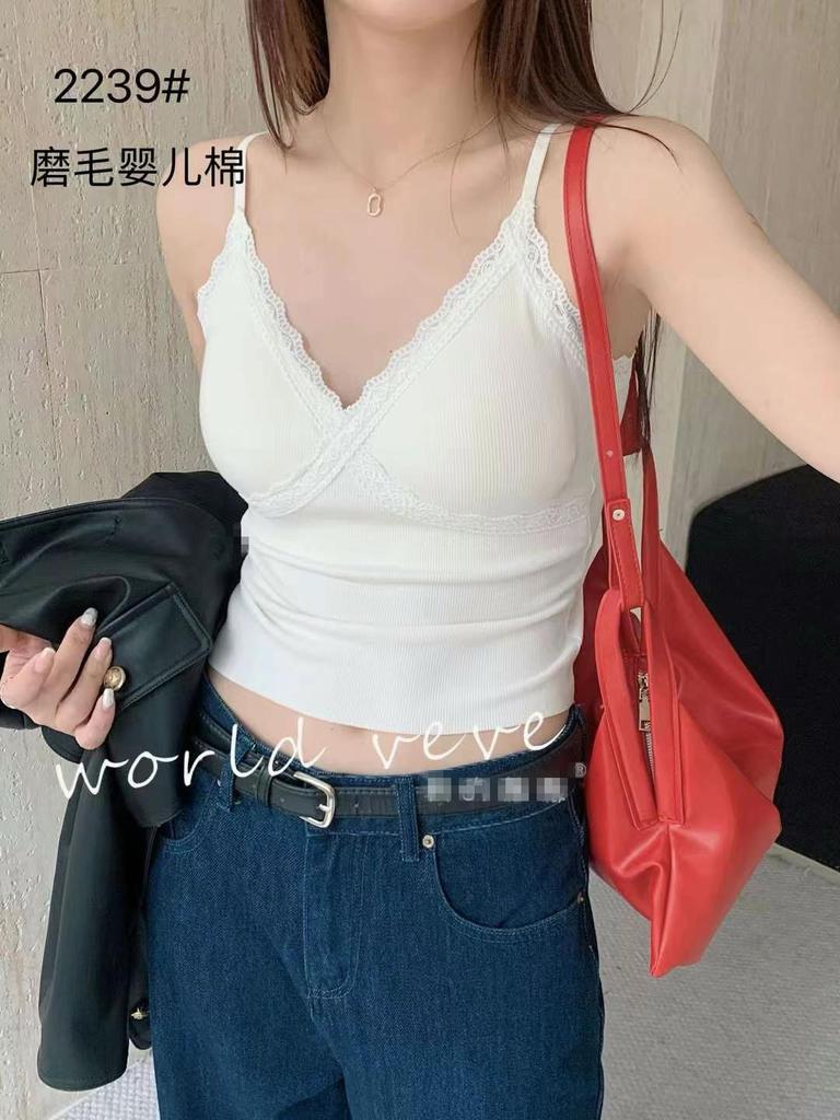 #Autumn New V-neck Threaded Vest Versatile Casual Slim and Comfortable Can Be Worn Outside Small Sling Vest