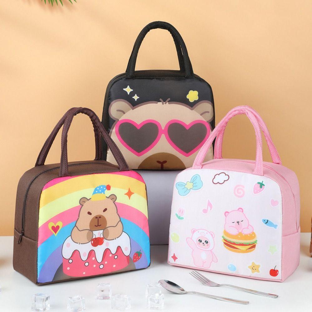 Cartoon Capybara Lunch Bag Insulated Food Container Portable Thermal Box Bag for School Eco-Friendly Meal Tote for Kids