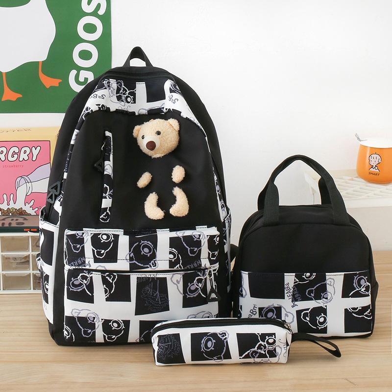 Large-capacity Schoolbag Female Cute Bear Backpack Lunch Box 5-piece Travel Backpack