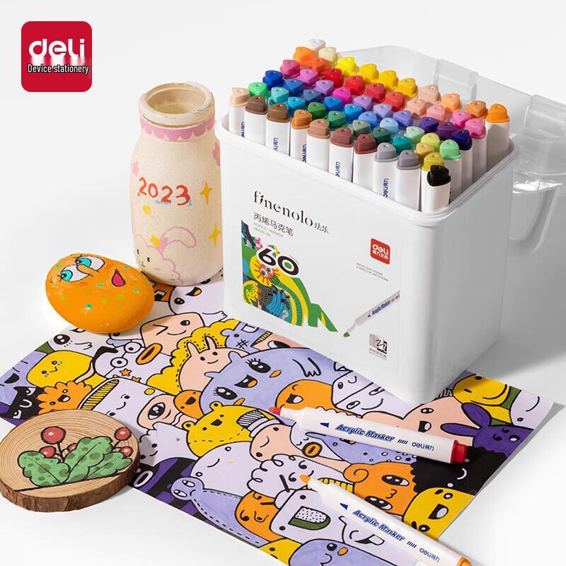 Deli HM331-60 Triangular Acrylic Marker Pen Set, 60 Colors