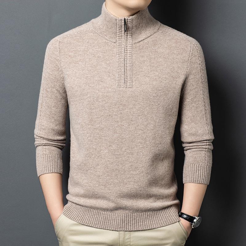 Men's 100% Merino Wool Half-Zip Pullover Sweater - Warm Winter Wear for Middle-Aged Men