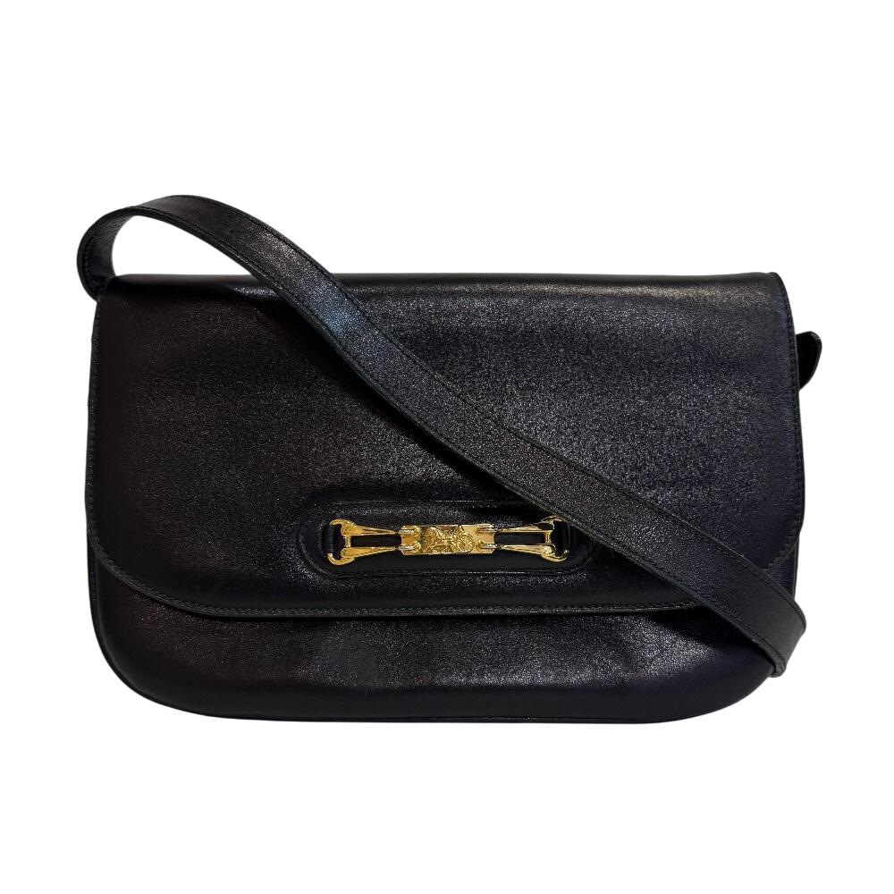 CELINE Clutch bag Carriage Metal leather vintage Shoulder Bag black leather Used