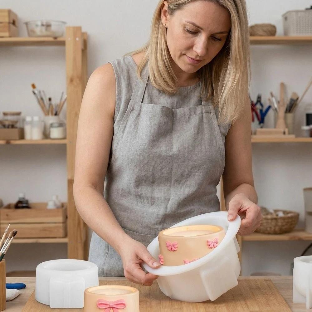 Bow Pattern Candle Cup Mold Non-Stick Candlestick Mold Portable Storage Jar Mould  Candle Making