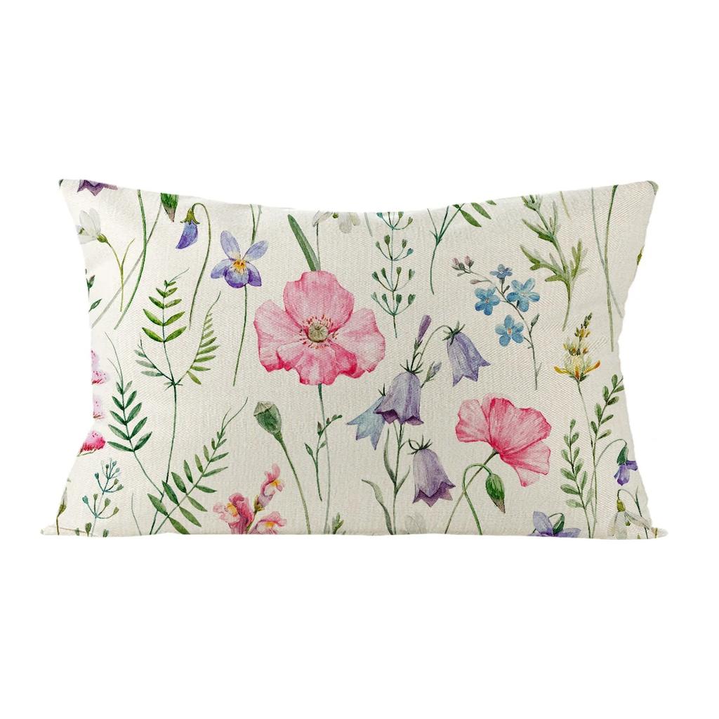 Rectangular Floral Plant Print Cushion Cover Sofa Chair Car Pillow Cover Decorative Sofa