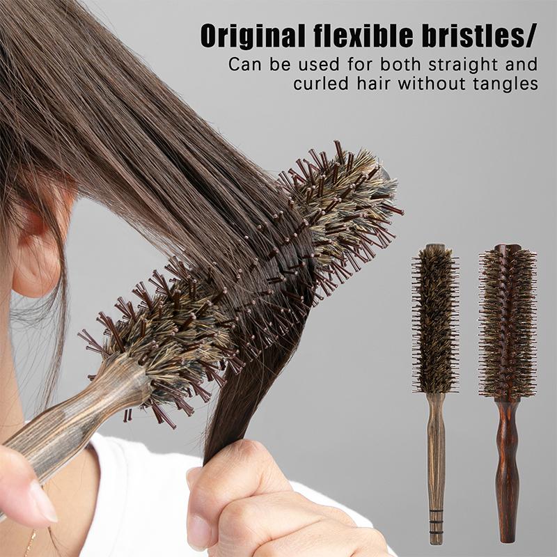 Barber Hair Round Roller Wood Hair Brush Boar Bristle Nylon Hair Comb Hairdressing Combs Round Paddle Brush Women Men Curly Hair