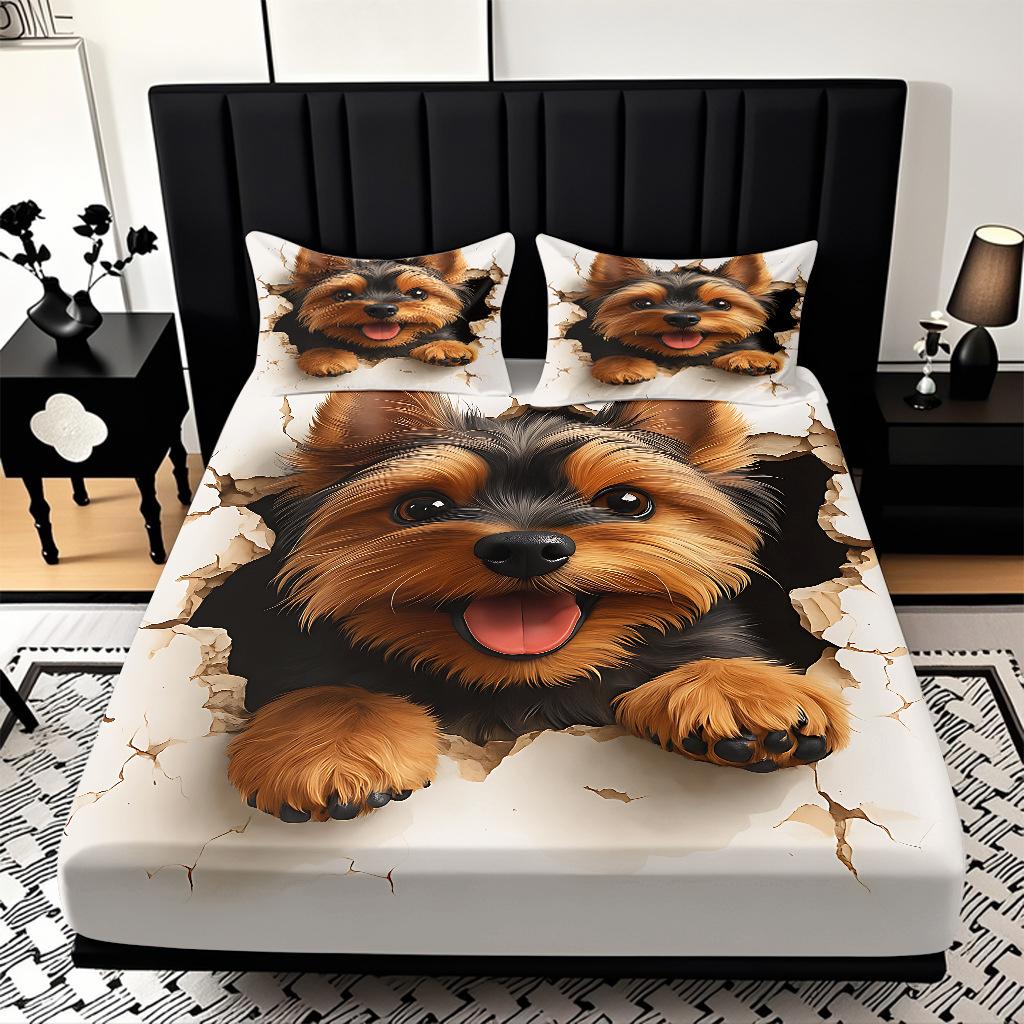 High Definition Digital Printing Cute Puppy Pattern Skin-Friendly Polished Mattress Three-Piece Set