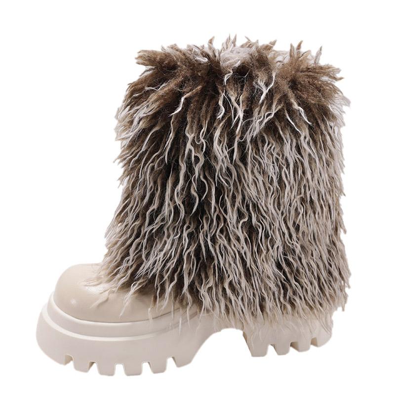 Winter Women's Versatile Fashion Platform Fluffy Booties  New Warm Thickened Cold-proof Cotton Shoes