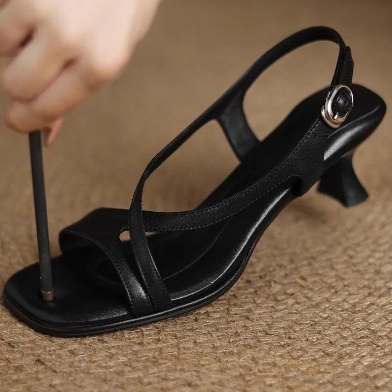 Fashion French Super Soft Small Sandals Women Summer Outside Wear Block Heel Soft Sole High Heels