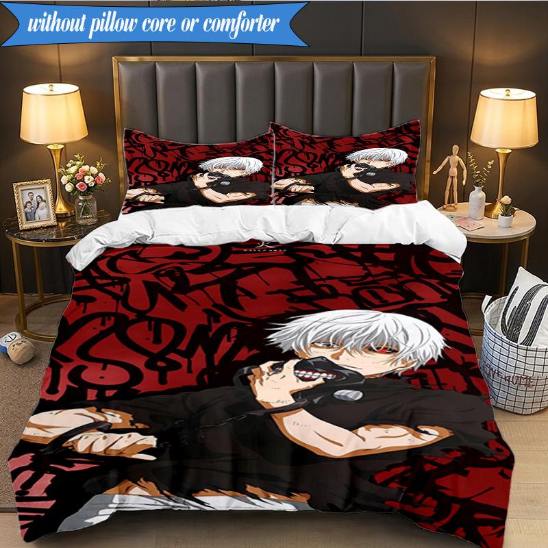 3PCS Tokyo Ghoul Masked Mystery Bedding Set 2D Printing (Includes 1 Duvet Cover + 2 Pillowcases Coreless), Bedroom decor,Fan gift