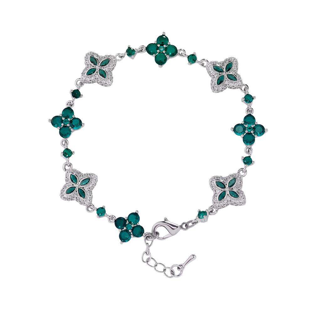 TOPGRILLZ Eiskaltes Klassisches Messing Armband Damen Verstellbar Vierblättriges Kleeblatt Kettenarmband Mit 5A+ Zirkonia Für Party