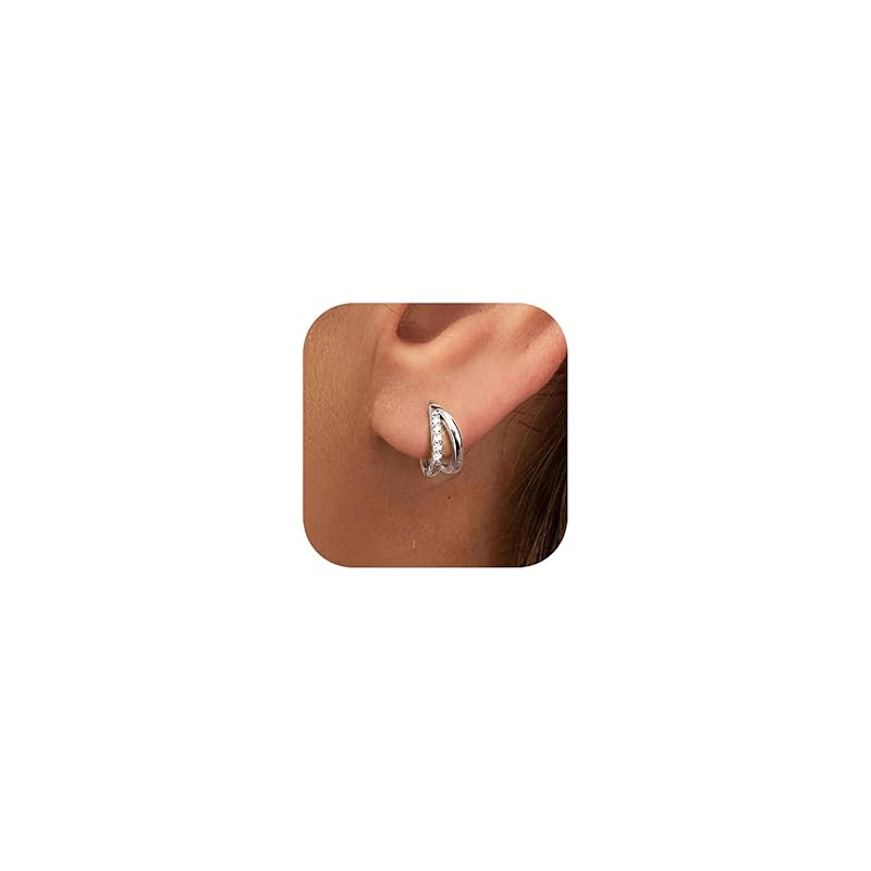 

Diamday silver 925 hoop earrings ladies Popularity Compatible with metal allergies earrings 18k gold plated zirconia cute ring earrings double woman