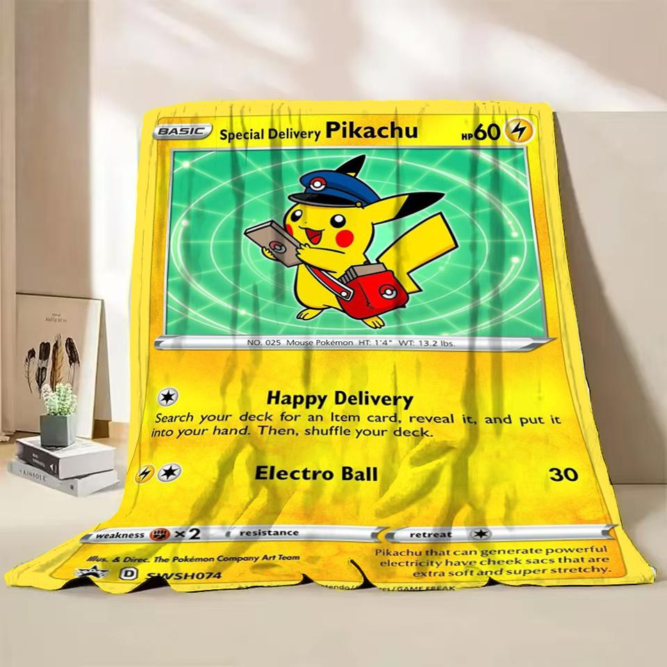 Pokémon Kaart Karakter Cartoon Flanellen Plaid Deken voor Slaapkamer Bed Bank Lunchpauze Picknick Reisdekens Kinderen Zachte Cadeaus