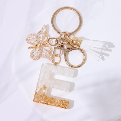 A To Z Letter Keychain 26 Initials Alphabet Butterfly White Tassels Keyrings  Bag Hanging Ornament Car Trinket Gifts