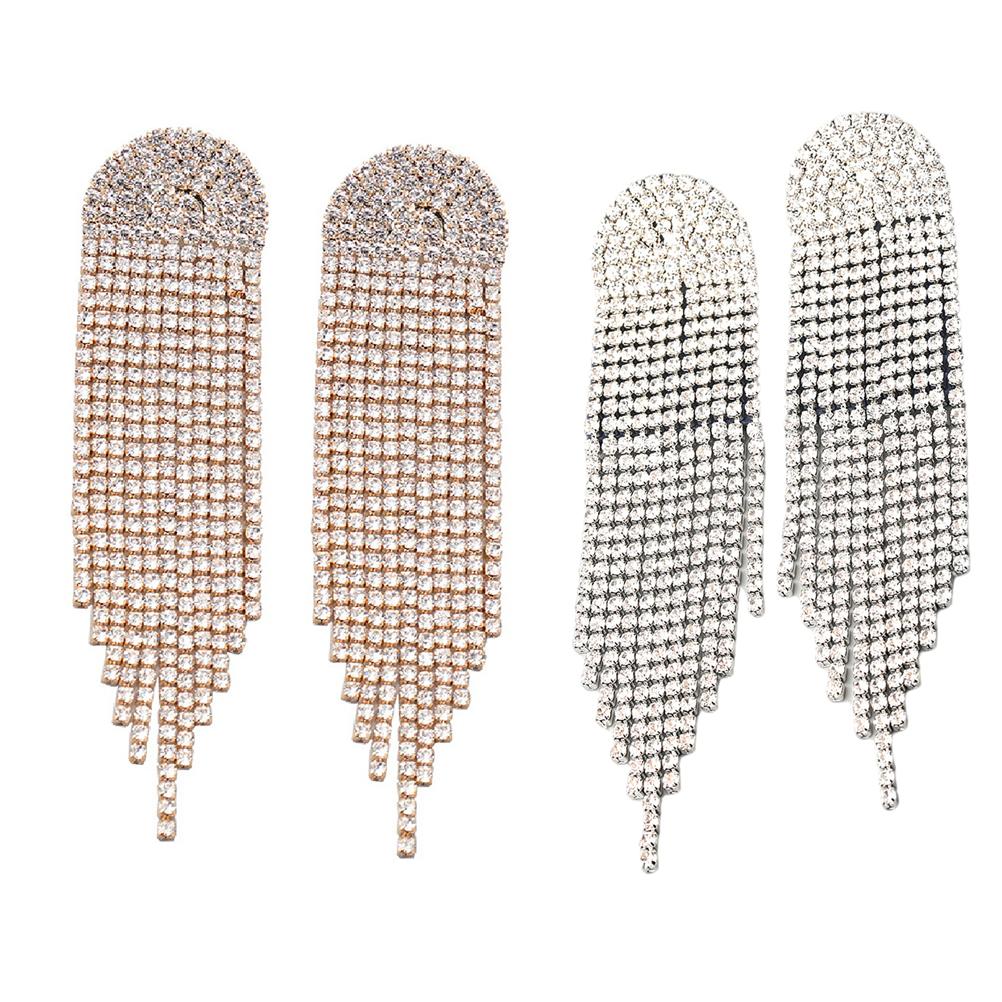 Shiny Rhinestone Crystal Chandelier Tassel Earrings Long Statement Chain Dangle Drop Earrings Jewellery Gift for Women