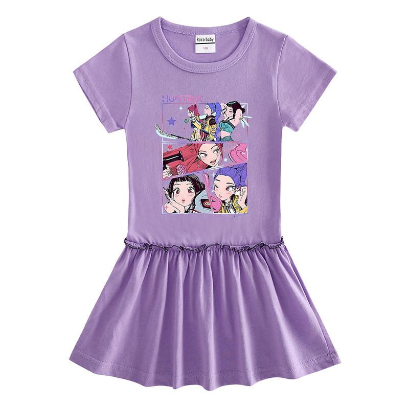 Girls Kpop Rumi Mira Zoey Hunters Print Raglan Sleeves Dress