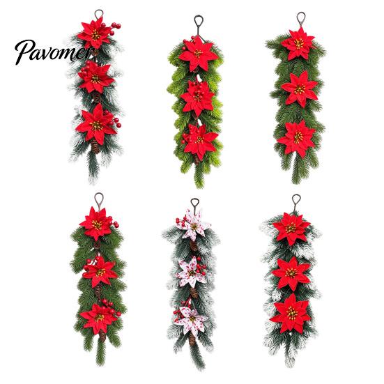 Christmas Wreath for Front Door European Wall Hanging Vine, Artificial Garland Weather Resistant Festival with Plastic Decor, Festive Home Ornament,