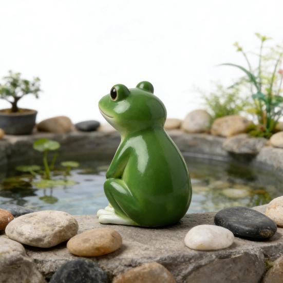 Estatua de Rana Pequeña Adorno de Rana Miniatura para Jardín Figura de Rana Linda de Resina para Interior Exterior Mesa Maceta Jardín de Hadas
