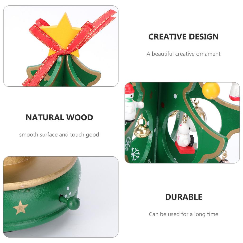 Christmas Tree Music Box Green Wooden Miniature Handcrafted Melody Decorative Item for Bedroom Living Room Use