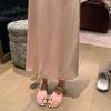 [] Sleepwalking in summer~ Flower diamond buckle slope heel set toe flat-bottomed slippers women's sandals wear summer