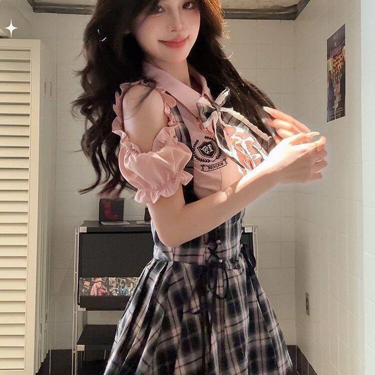 Sweetheart Academy Japanese-Style Waist-Cinching Short Sleeve Two-Piece Set
