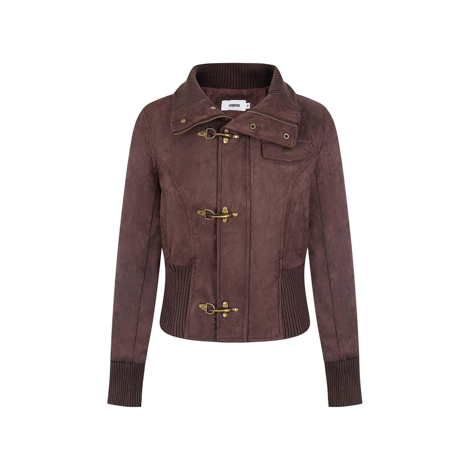 

UNBDNS Women s Retro Slimming Winter Coat with Zipper & Airplane Buckle, Semi-High Collar, Fleece Lined. Medium