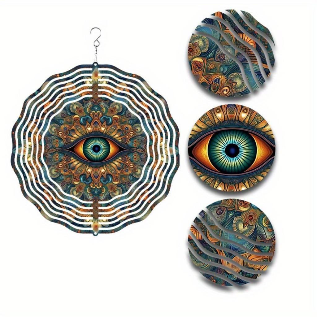 10 Inch Hanging Wind Spinner with Eye Design Vibrant Metal Garden Decor for Outdoor 360 Degree Hook for All Seasons