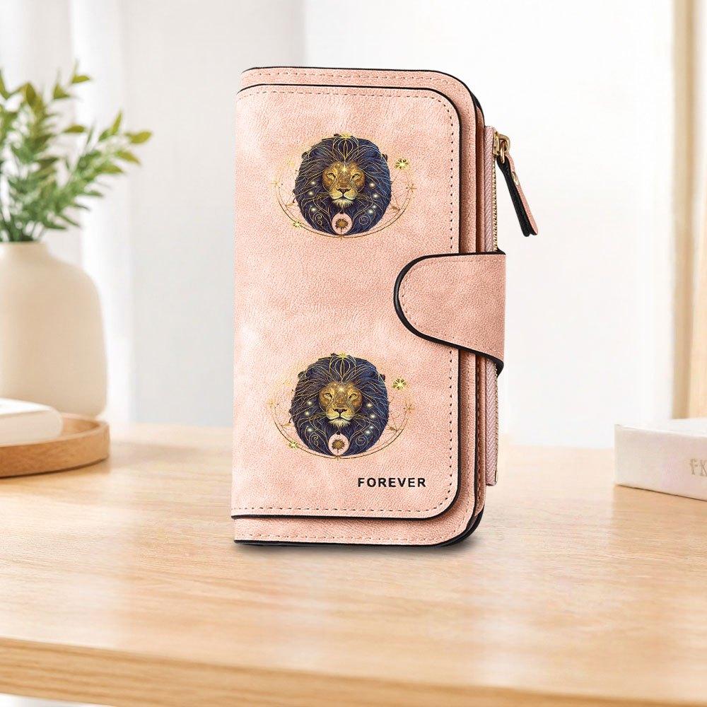 Gold Lion Head Long Zipper Wallet, Large Capacity Card Holder, Unisex Clutch Bag, Fashionable Zipper Coin Purse, Suitable for Daily Use, A Great Gift