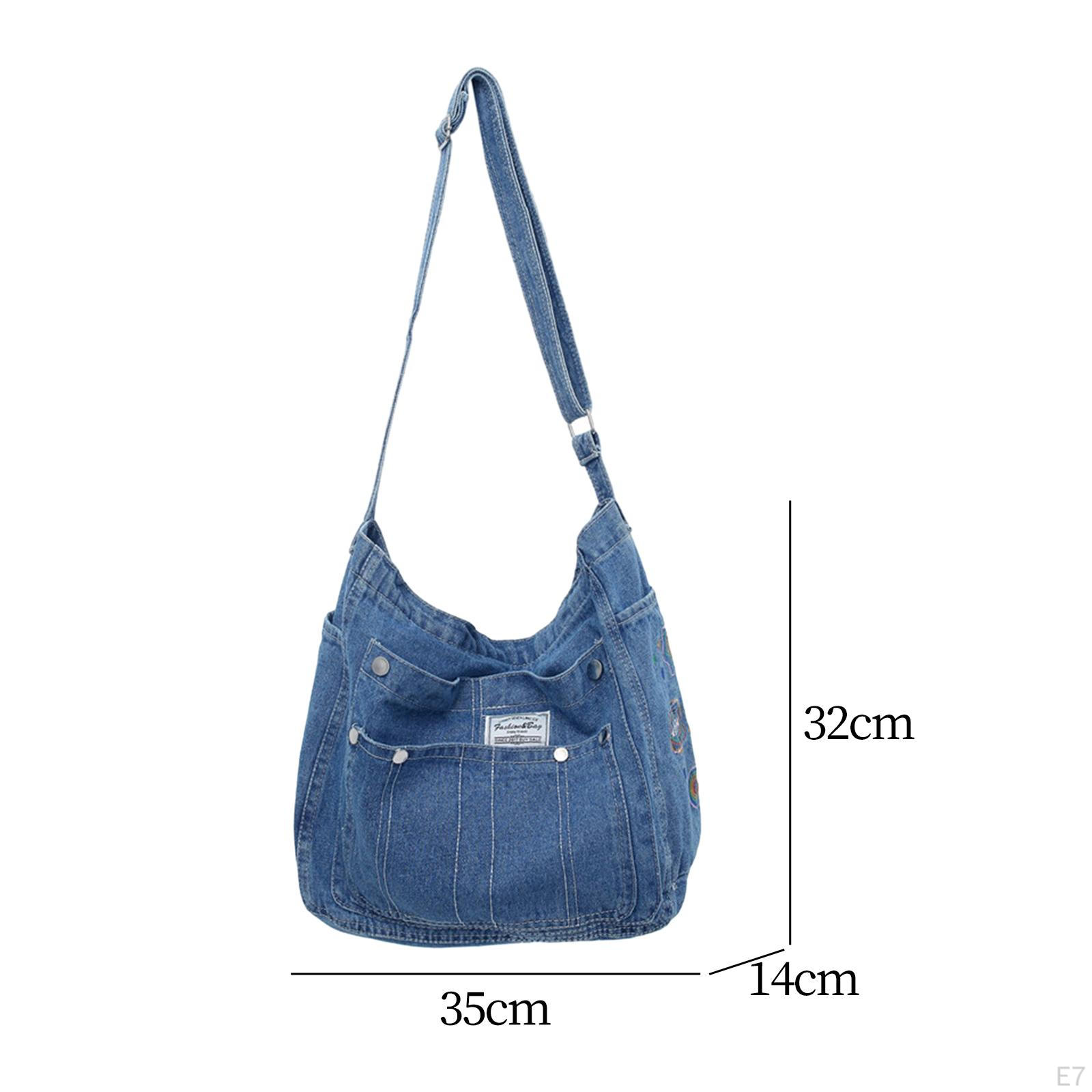 Джинсовая сумка через плечо Стильная сумка-тоут на молнии для путешествий в отпуск — фото 8