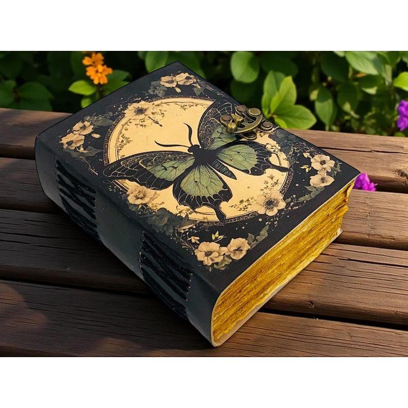 Butterfly Leather Grimoire Journal – Witchy blank Spell Book with journal for her