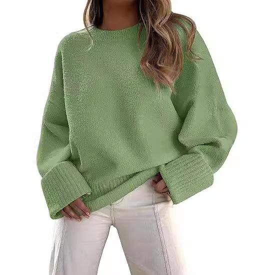 Knitted Autumn and Winter European and American Versatile Street Style Round Neck Pullover Loose Women's European Certification
