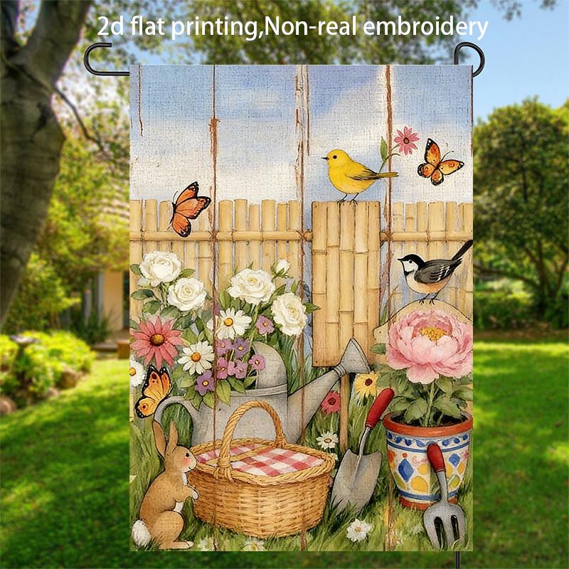 2D Flat - 2D Flat - 1pc, 2D Flat Printing, Floral Animals Garden Flag, Pastoral Style Decor, Material, Multiple Sizes Available, Machine Washable for
