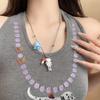 Cute Cartoon Kitty Dice Pendant Necklace for Women, Summer Unique Versatile Clavicle Chain